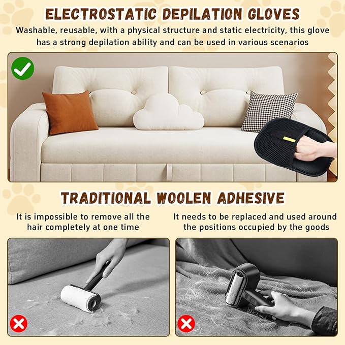 Pet Hair Removal Glove for Cats & Dogs,Newly Upgraded Reusable Electrostatic Pet Hair Glove,Thickened Pet Hair Removal Glove,Reusable Brush Pet Hair Tool (2PCS)