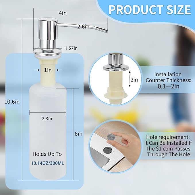 Soap Dispenser for Kitchen Sink Black Built in Soap Dispenser Pump Dish Liquid Countertop with Bottle