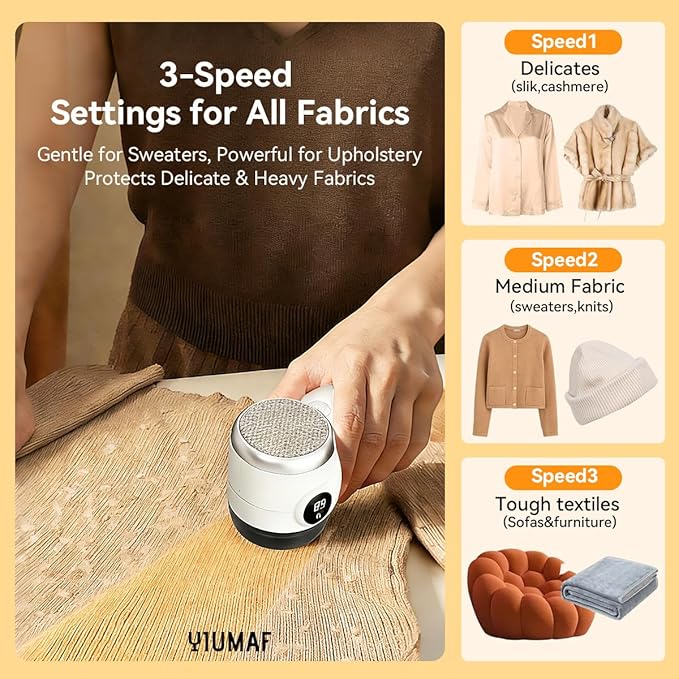 Cordless Rechargeable 2-in-1 Fabric Shaver & Lint Remover for Clothes, Electric Pill Remover with Static Brush for Sweater, Sofa, Blanket, Furniture,3-Speed, USB-C, 6-Blade