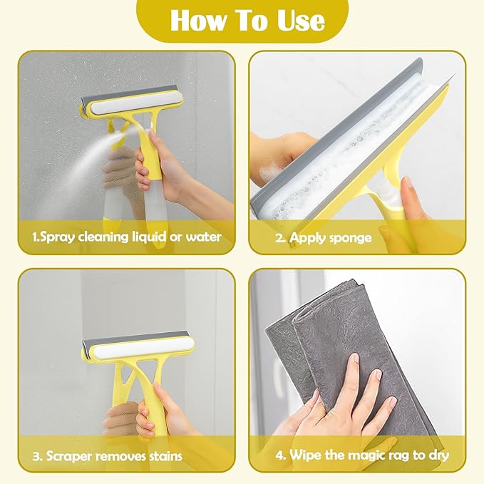 XANGNIER Window Cleaner Tool Kit,2026 3 in 1 Window Cleaning Scraper with Spray,Thickened Magic Cleaning Cloth,Window Scrubber Cleaning Squeegee for Glass,Mirror,Shower Doors,Car Windshields(Yellow)