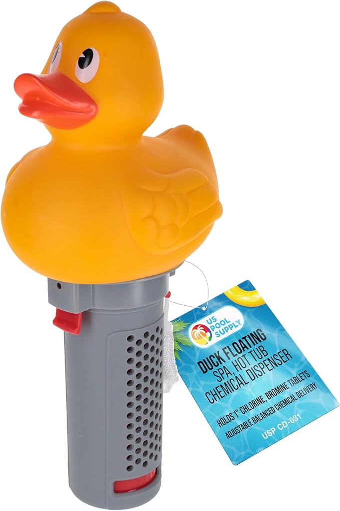 U.S. Pool Supply Duck Floating Spa, Hot Tub & Small Pool Chlorine and Bromine Dispenser - Holds 1" Tablets, 6 Flow Level Control Settings, Fun Yellow Animal Float Floater, Adjustable Balanced Delivery