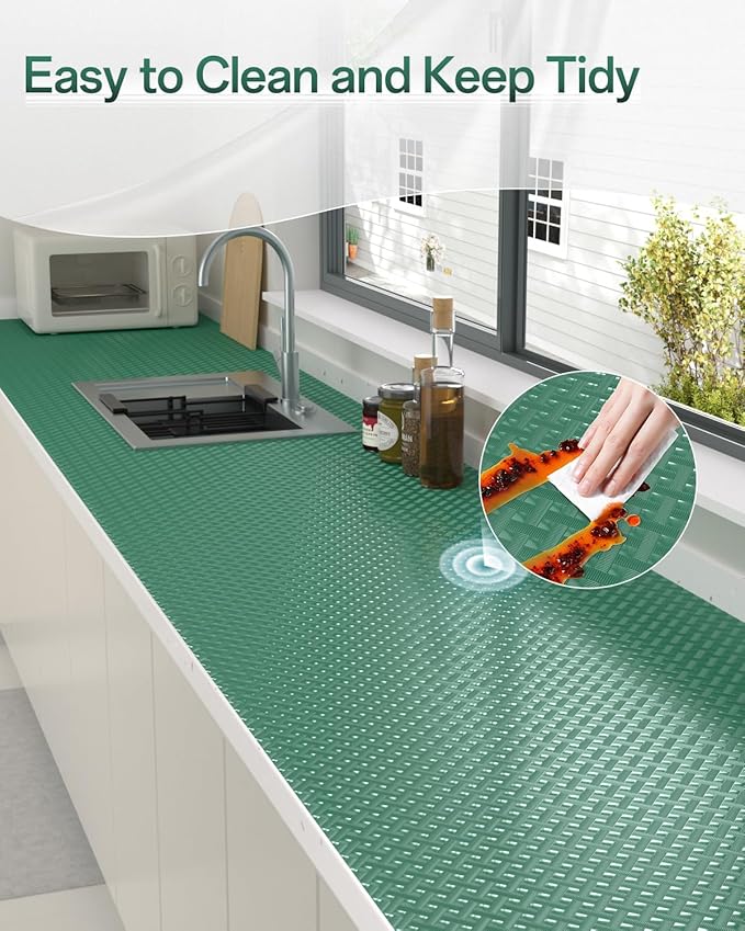 Shelf and Drawer Liner for Kitchen Cabinet, Non-Adhesive 12in x 360in Waterproof Contact Paper Refrigerator Liners Thickened Durable EVA Material Non Slip Mat for Dresser Cupboard Pantry Protector