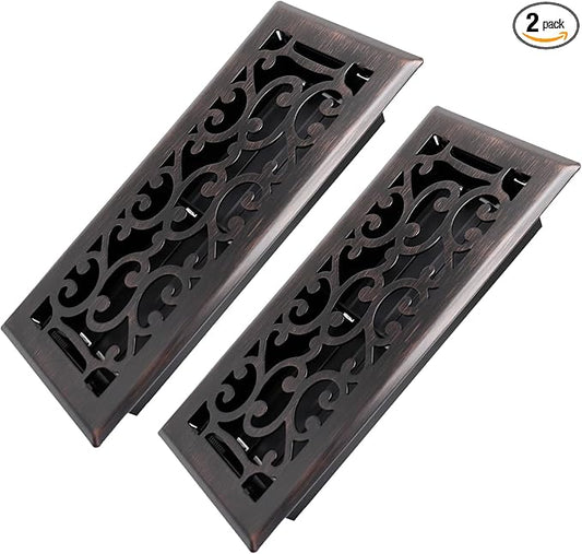 4x10 Inches 2 Pack Heavy Duty Walkable Floor Register - Easy Adjust Air Supply Lever Decorative Floor Vent Covers - Savannah Design Vent Covers for Home - Oil Rubbed Bronze