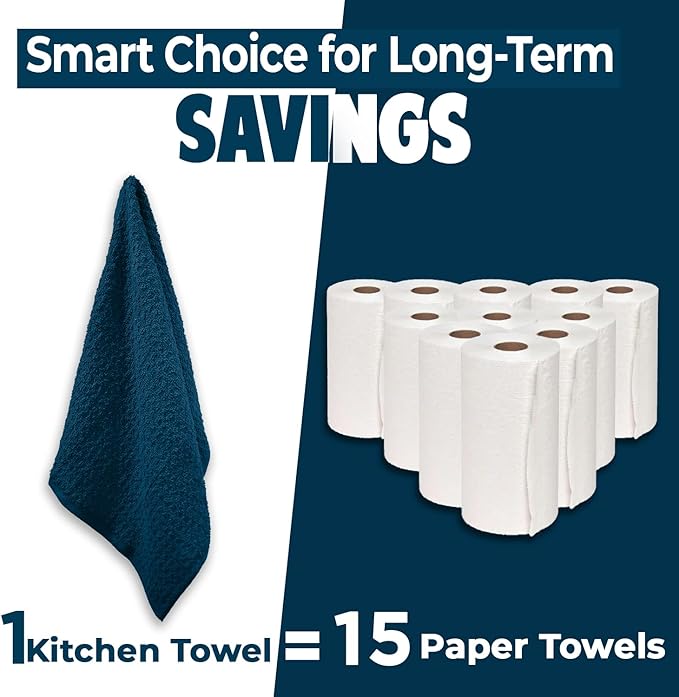 DAN RIVER Premium Kitchen Towels - [Pack of 6] 100% Cotton (16x 26 Inches) -Super Soft,Highly Absorbent, Quick Dry, Dish Towels for Kitchen Towels -Blue Opal