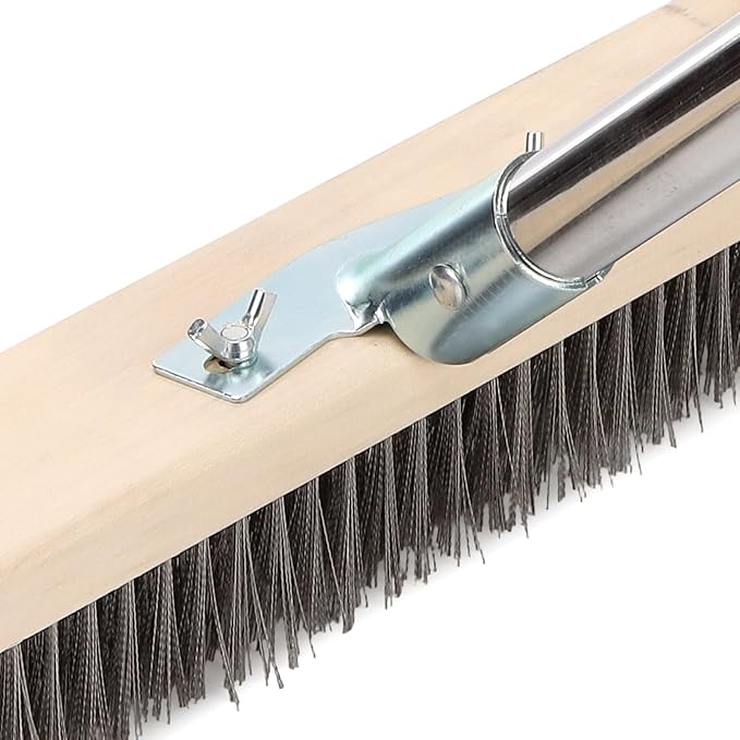 JEUIHAU 2PCS 63 Inch Stainless Steel Wire Scrub Brush with Long Handle, Heavy Duty Deck Scrub Brush,Metal Bristle Floor Scrubber, Outdoor Broom for Removing Moss and Tough Stains