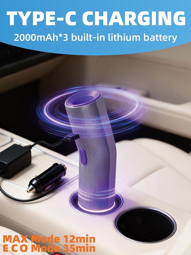 Cordless Car Vacuum, 4-in-1 Portable Mini Handheld Vacuum Cleaner with 15000pa High Power, 2 Suction Modes & Multi-Nozzles for Car Home Office Pet, Silver