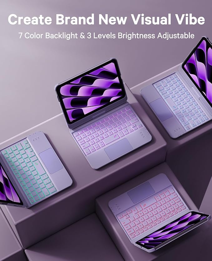 GreenLaw Keyboard Case for iPad mini 7(2024) & Mini 6 (2021) 8.3", Smart Touchpad, 7 Color Backlit, Type-C Rechargeable, 360° Rotate Keyboard Case for iPad mini 7th/6th Generation, Purple