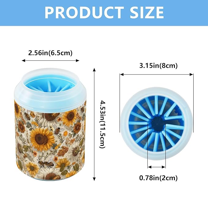 Dog Paw Cleaner Cups for Dogs Pets Foot Washer Paw Scrubber for Medium Small Cats Dogs Cute Cleaning Cup Beige Bees Sunflowers Daisy