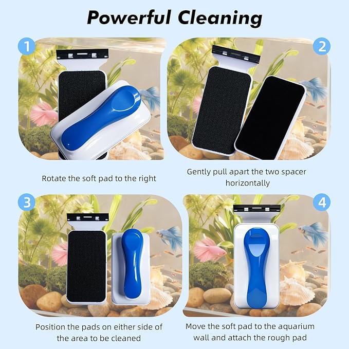 Rise Torrent Aquarium Magnetic Glass Cleaner, Fish Tank Algae Scraper Brush Cleaning Tool for 1/8"-1/4" Thickness Glass, Floating Scrubber Brush Cleaner for Acrylic, 1 Detachable Scraper, Small
