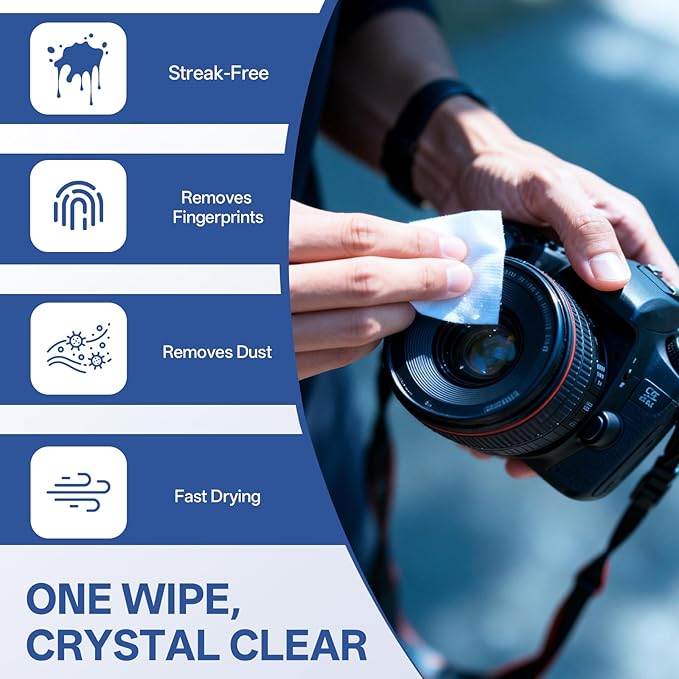 [200 Count] Lens Wipes for Eyeglass - Cleaner Wipes for Glasses, Camera Lens & All Screens - Pre-moistened Individually Wrapped Sracth-Free,Streak-Free