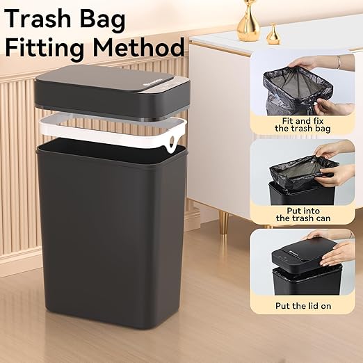 3 Pack Bathroom Trash Can 2.6 Gallon Small Touchless Automatic Motion Sensor Trash Cans Slim Waterproof Garbage Bin with Lid for Kitchen, Office, Bedroom Black