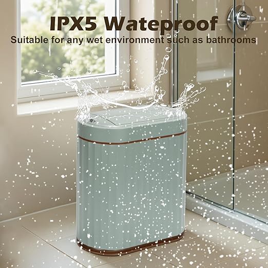 Bathroom Trash Can with Lid Butterfly 2 Gallon Sensor Trash can, IPX5 Waterproof Garbage Can Bathroom Decor, Automatic Trash Bin, Under-Counter Wastebasket for Kitchen, Living Room, Green