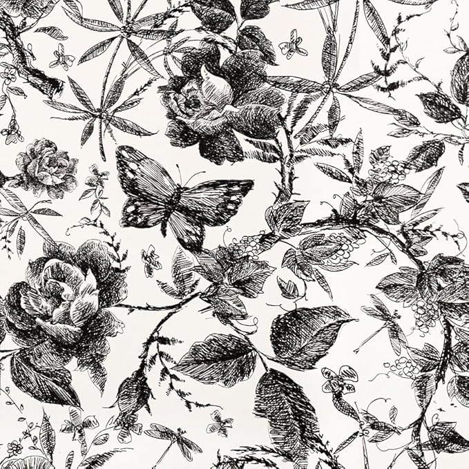 Drawer Liner Contact Paper for Dresser Peel and Stick Wallpaper Sketched Design 15.7x196.8in Self Adhesive Removable Black Maroon Rose Floral Butterfly Vintage Cabinet Shelf Renter Friendly