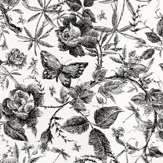 Drawer Liner Contact Paper for Dresser Peel and Stick Wallpaper Sketched Design 15.7x1000in Self Adhesive Removable Black Maroon Rose Floral Butterfly Vintage Cabinet Shelf Renter Friendly