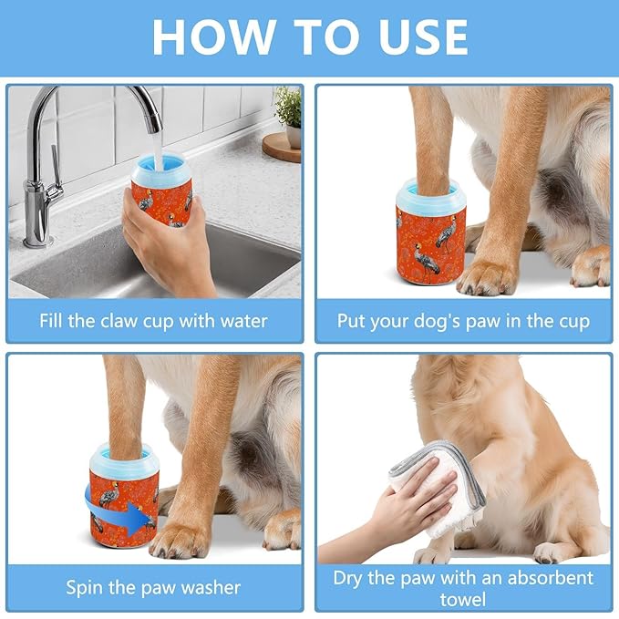 Dog Paw Cleaner Cups for Dogs Pet Foot Washer Paw Scrubber for Medium Small Large Dogs Cats Cleaning Cup Orange Cranes Red Trees Leaves