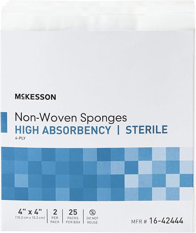 McKesson Non-Woven Sponges, Sterile, 4-Ply, High Absorbency, Polyester/Rayon (4 X 4 Inch (1200 Count))