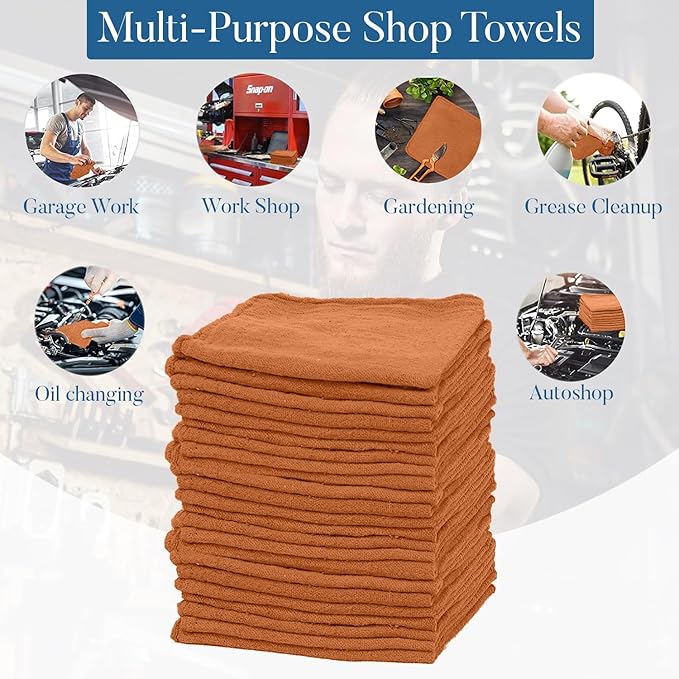 DAN RIVER Shop Towels, 50 Pack Commercial Use Orange Terry Cloth Rags for Cleaning Cars & Household Surfaces – Well Absorbent, Reusable Cleaning Rags & Wash Clothes – Washable Towels