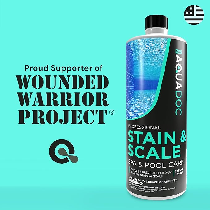 AquaDoc Spa Stain and Scale Control for Hot Tubs - 32oz - Hot Tub Descaler That Helps Prevent & Remove Metal Stains and Scale - Made in USA