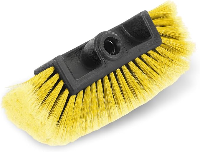 10" Car Wash Brush Head, Flow-Thru Cleaning Brush Head with Soft Detailing Bristles, Scratch Free Washing Scrub Brushes Replacement for 3/4-Inch Threaded Poles, Car Accessories (Yellow)