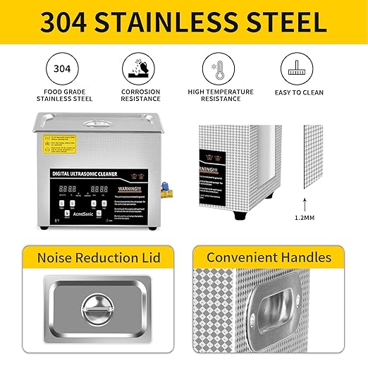 Digital Ultrasonic Cleaner 6L with Timer & Heater 40kHz SUS 304 Stainless Steel Lab Sonic Cleaner for Professional Tools,Metal Parts,Jewelry,Eyeglasses