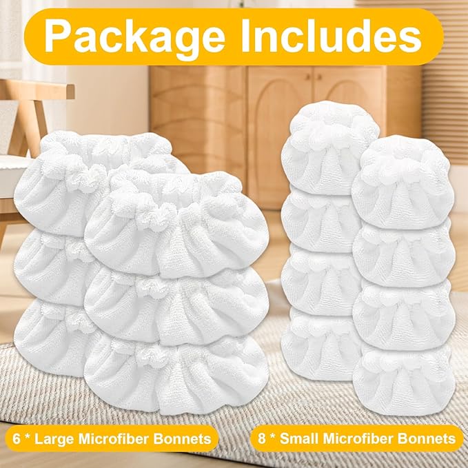 6 Pack Large Rectangle Bonnets + 8 Pack Small Triangle Bonnets Compatible with Dupray & Awasky Steam Cleaner etc, Universal Steam Mop Pads Reusable Washable Microfiber Steam Cleaner Accessories