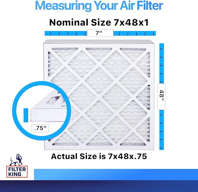 Filter King 7x48x1 Air Filter | 4-PACK | MERV 8 HVAC Pleated A/C Furnace Filters | MADE IN USA | Actual Size: 7 x 48 x .75"