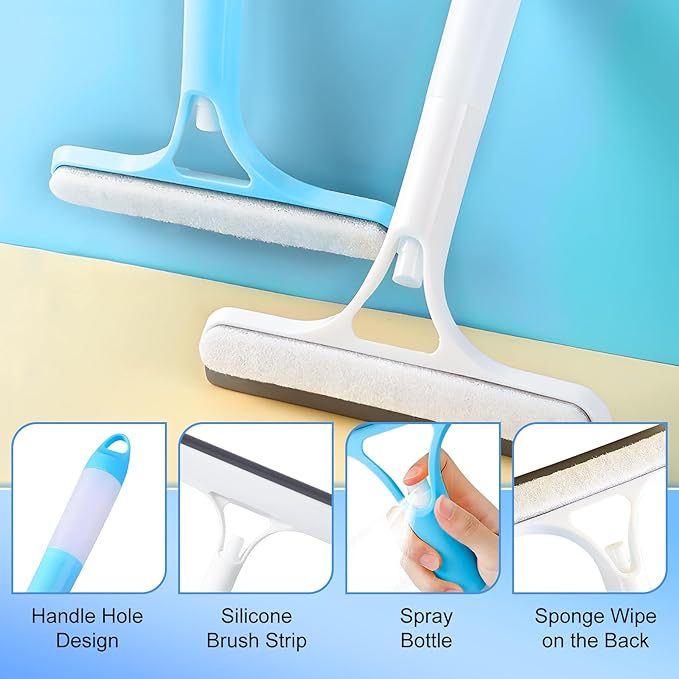 3 in 1 Spray Squeegee, 3 in 1 WindowSqueegee Cleaner, Spray WindowSqueegee Cleaner Tool with SprayBottle, for Car, Window (White)