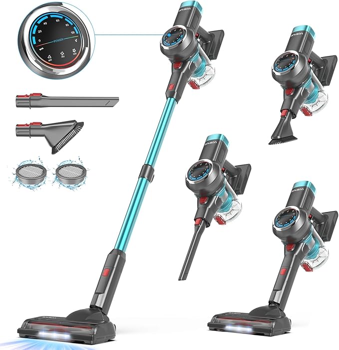 Cordless Vacuum Cleaner, 580W/50KPa Cordless Vacuum, 65 Mins Run Time, Self-Supporting Design,Stick Vacuum with OLED Display and Anti-Tangle Brush for Home, Carpets, Hard Floors and Pet Hair