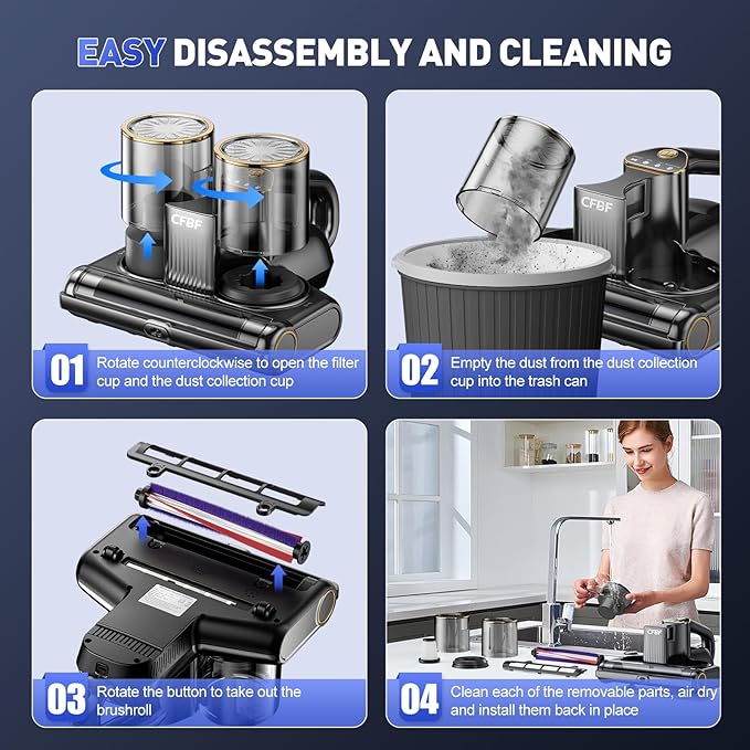 Mattress Vacuum Cleaner, Bed Vacuum Cleaner with 16Kpa Suction 253.7nm UV-C Light, Ultrasonic & High Heating, 500W Powerful Double-Cup Handheld Vacuums for Bed, Sofa, Couch, Crib, 16.4FT Corded