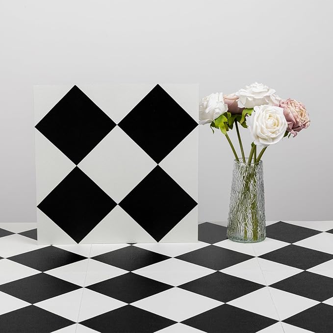 Elffloor Peel and Stick Floor Tile: 10pc 11.8 * 11.8in Self-Adhesive Waterproof Vinyl Flooring Black and White Tiles Sticker for Bathroom, Kitchen, Bedroom, Living Room