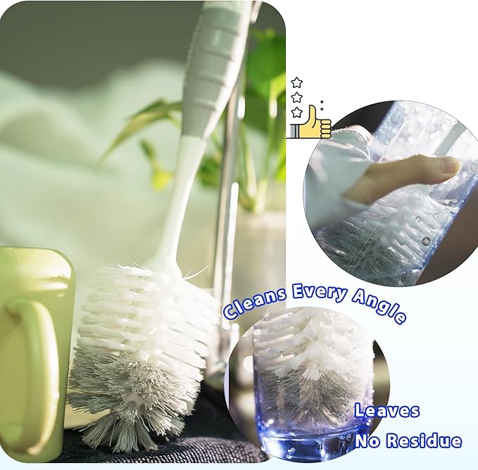 Baby Bottle Brush Set, Long Handle Durable Sponge & Nipple Brush, BPA-Free for Cleaning Sippy Cups, Straws, Small Narrow Baby Bottles and Pacifiers，Green
