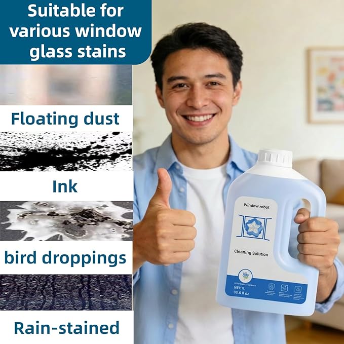 1L Window Cleaner, Cleaning Solution Compatible with ECOVACS Winbot W2 PRO Omni/W2 Omni/W2 PRO/W1 PRO/WINBOT MINI,Glass Cleaner Liquid,Window Cleaning Robot.(2 Bottles)