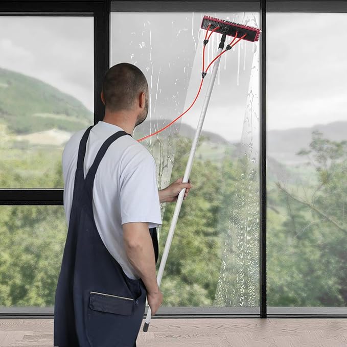 Professional Window Squeegee, 2-in-1 Window Cleaner, Glass Washing Kit, Window Cleaning Tool with Long Handle, Window Cleaning Pole for High Indoor, Outdoor Glass