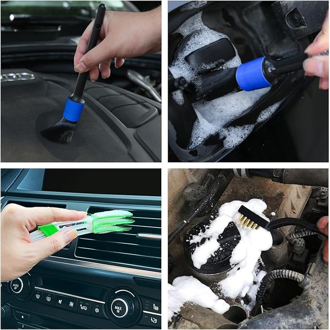 10pcs Detailing Brush Set, Multi-Purpose Car Detailing Brushes for Cleaning Car Interior, Exterior, Engine, Leather, Including 5 car Cleaning Brush, 3 Wire Brush, 2 Air Vent Brush,Blue