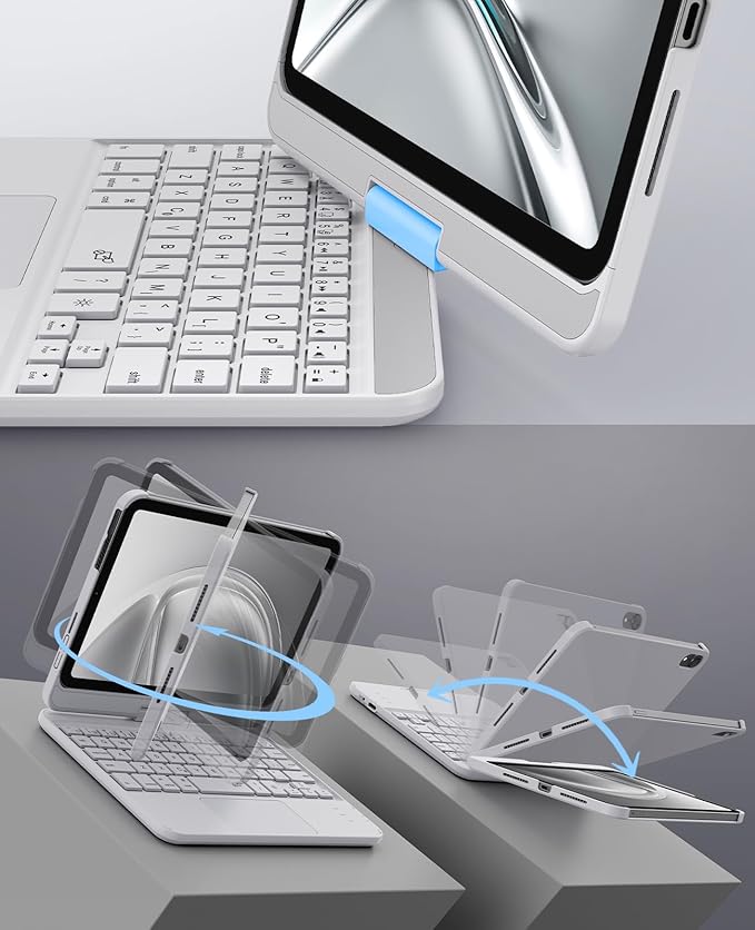 GreenLaw Keyboard Case for iPad mini 7(2024) & Mini 6 (2021) 8.3", Touchpad Keyboard with 7 Color Backlit, Type-C Rechargeable, 360° Rotate Keyboard Case for iPad mini 7th/6th Generation, White