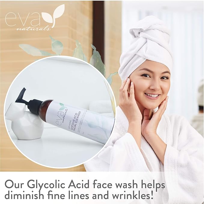 Eva Naturals Glycolic Acid Face Wash - Glycolic Acid Cleanser for Face (6 Fl Oz)