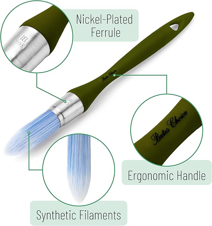 Bates- Trim Paint Brush, 0.75 Inch, Ergonomic Non-Slip Handle, Synthetic Bristles, Trim Brushes for Painting, Olive Color
