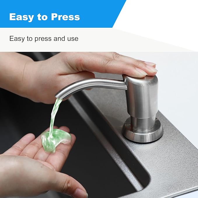 Soap Dispenser, Kitchen Sink Soap Dispenser Built in and Refill from The Top Design,Brushed Nickel ABS Head with 12 Ounce Bottle