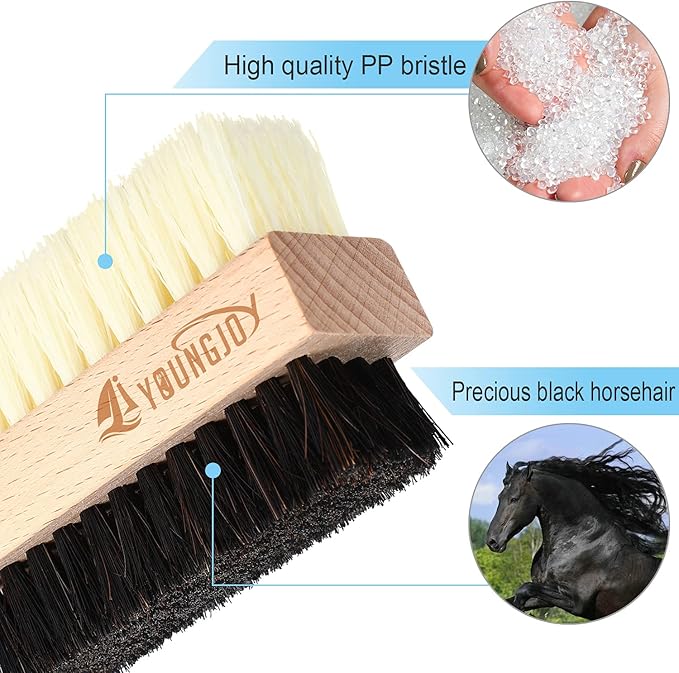 YoungJoy Dual Sided Sneaker Shoe Cleaner Brush Set Shoes Clean Brush Kit Horsehair Boar and Plastic Bristles with Microfiber Cloth (C)