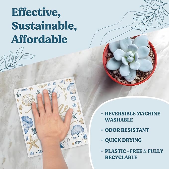 Swedish Dishcloths for Kitchen, Summer Coastal Kitchen Dish Towels for Washing Dishes, 4 Pack Reusable Paper Towels, Home Sweet Decor, Sponge Cloths for Home Cleaning Baking Cooking