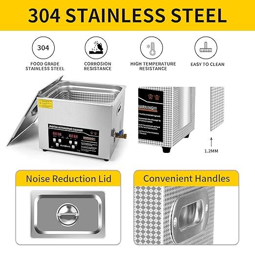 Ultrasonic Cleaning Machine 15L Digital Ultrasonic Parts Cleaner with Timer 40kHz SUS 304 Stainless Steel Lab Sonic Cleaner for Professional Tools,Metal Parts,Jewelry,Eyeglasses