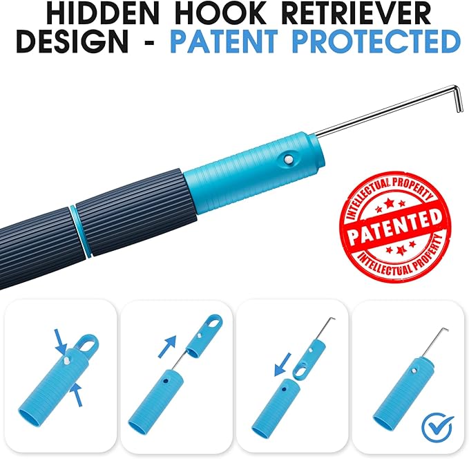 12 FT Heavy Duty Pool Pole with Retriever Hook, Prime Telescopic Aluminum Standard Pole for Swimming Pool Cleaning Tools Connect with Pool Net Skimmers, Brushes, Vacuum Heads