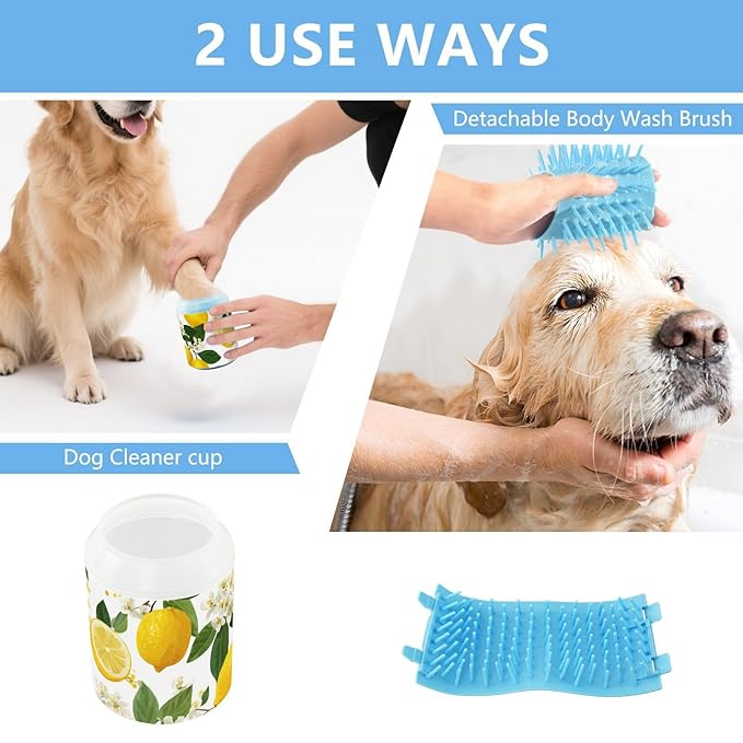 Dog Paw Cleaner Cups for Dogs Pet Foot Washer Paw Scrubber for Small Medium Large Dogs Cats Cleaning Cup Yellow Lemon Flowers