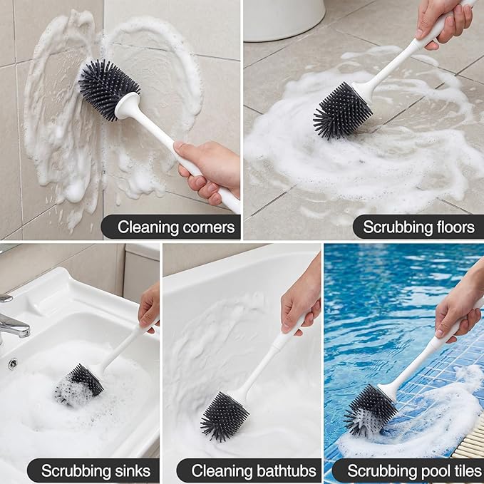Lefree Silicone Toilet Brush and Holder, Bathroom Cleaner Brush Set, Non-Slip Handle Toilet Bowl Brush with TPR Soft Bristle, Wall Mounted/Floor Standing