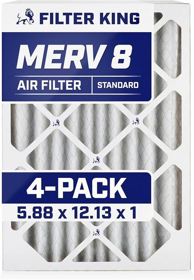 Filter King 5.88x12.13x1 Air Filter | 4-PACK | MERV 8 HVAC Pleated A/C Furnace Filters | MADE IN USA | Actual Size: 5.88 x 12.13 x .75"