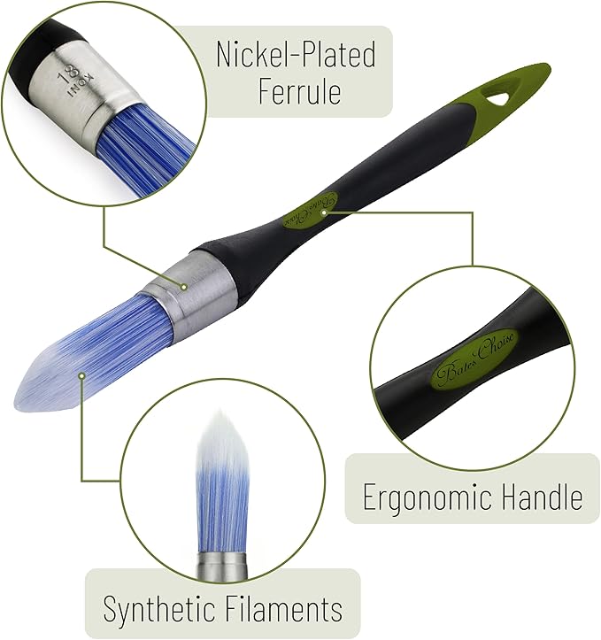 Bates- Trim Paint Brush, 2 pcs, 0.6" Inch, Black & Green Handle, Trim Brushes for Painting