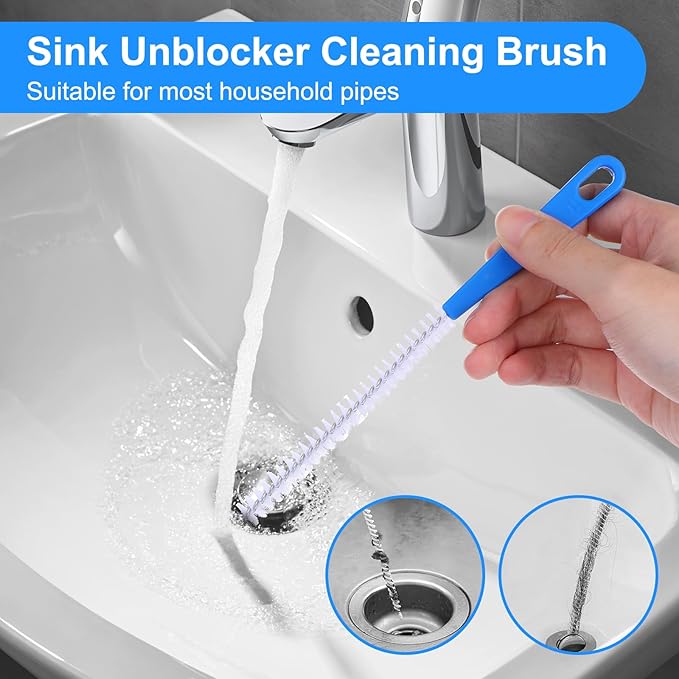 4 Pack Flexible Drain Cleaning Brush, 23.6inch Long Drain Clog Remover Tool with Nylon Bristles Rust-Resistant Sink Unblocker Tool for Toilet Kitchen Shower Sewer Tub