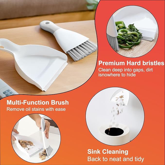 4 Pcs Small Dustpan and Brush Set, Mini Hand Broom and Dustpan Cleaning Tool for Cars, Desk, Keyboard, Countertop, Cat, Dog and Other Pets