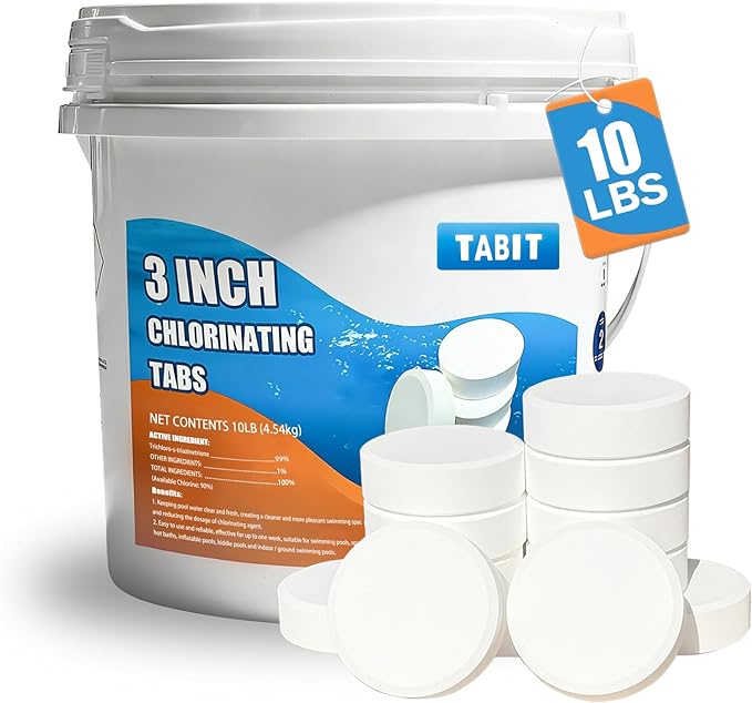 Chlorine Tablets 3 inch 10 Pounds, TABIT Swimming Pool Long Lasting Chlorinating Tablets, Slow Dissolving, Tri-Chlor for Swim Pool, Hot Tubs, Spa