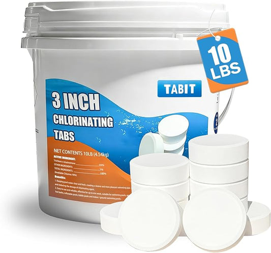 Chlorine Tablets 3 inch 10 Pounds, TABIT Swimming Pool Long Lasting Chlorinating Tablets, Slow Dissolving, Tri-Chlor for Swim Pool, Hot Tubs, Spa
